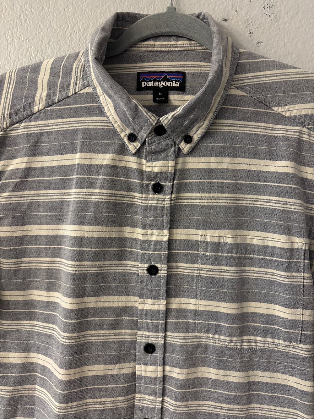 Patagonia Blue and White Striped Organic Cotton Button-Down Shirt